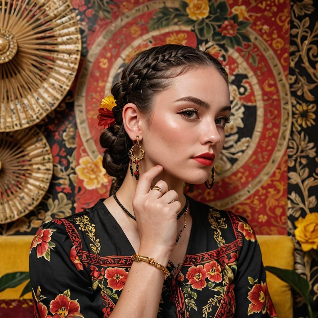 Elegant Woman with Braids in Futuristic Style