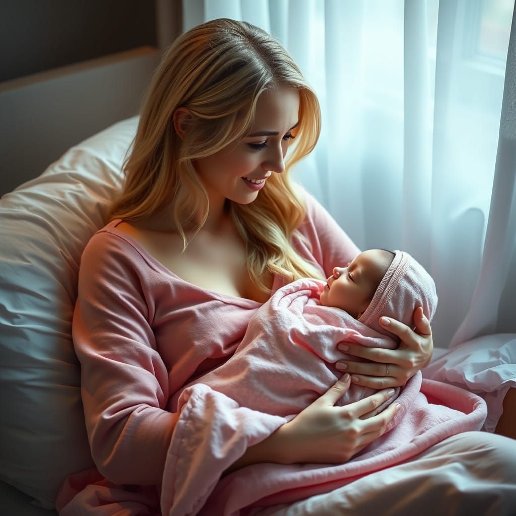 Mother's Loving Moment in Soft Pink Hues
