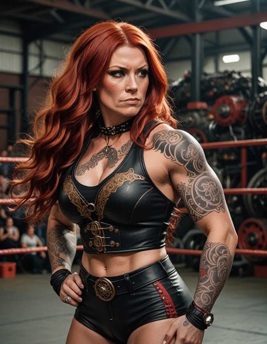 Steampunk Wrestler in the Ring with Red Hair