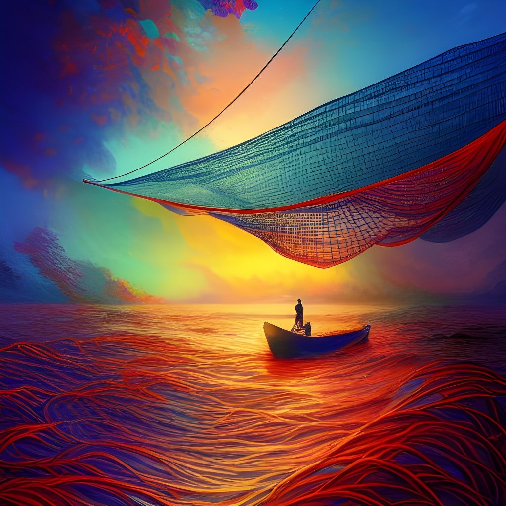 Fishing Net Across the Planet: Digital Illustration