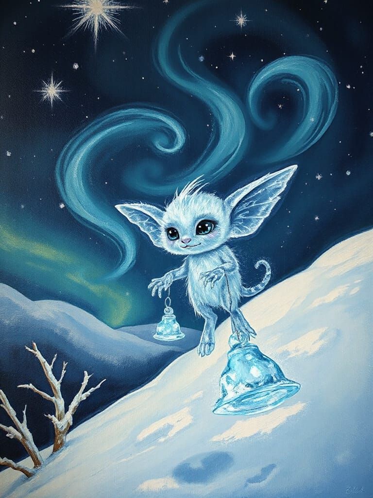 Frost Spirit Rings Icicle Bells in Starry Winter Mural