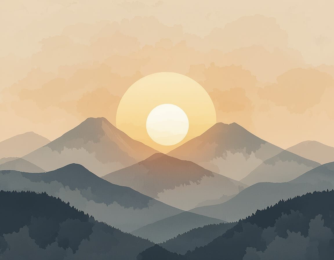 Japandi Sunset: Minimalist Watercolor Mountain Art