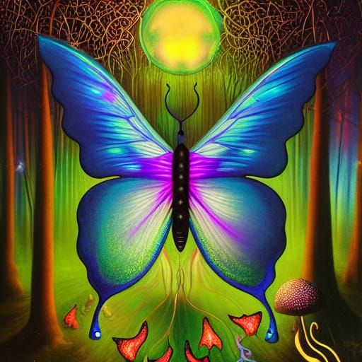 Psychedelic Butterfly in Magical Forest Concert Poster