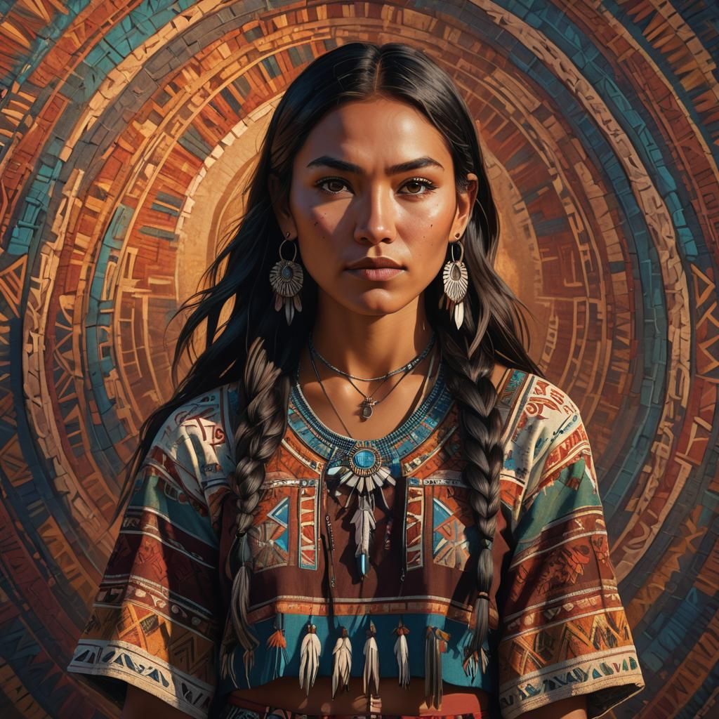 Native American Woman in Hyperrealistic Digital Art