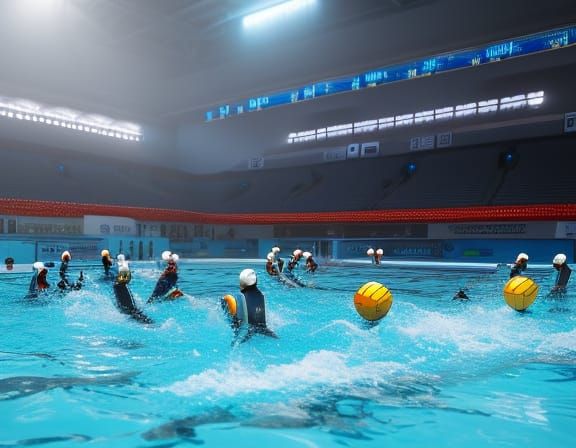 Robots Play Water Polo: Sci-Fi Cinematic Scene