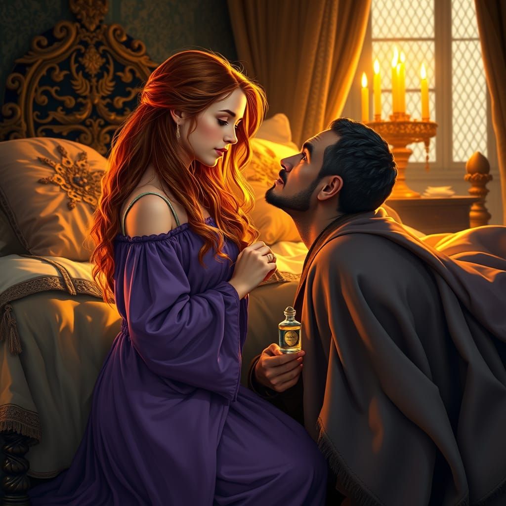 Young Breton Woman Adores the Emperor in Soft, Golden Lighti...