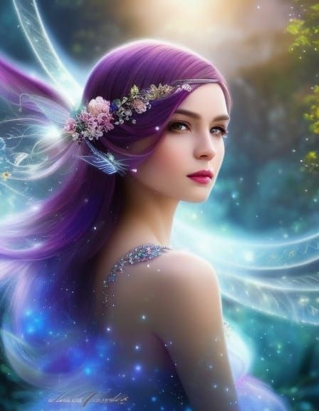 Beautiful Elf with Iridescent Hair in Fantasy Style