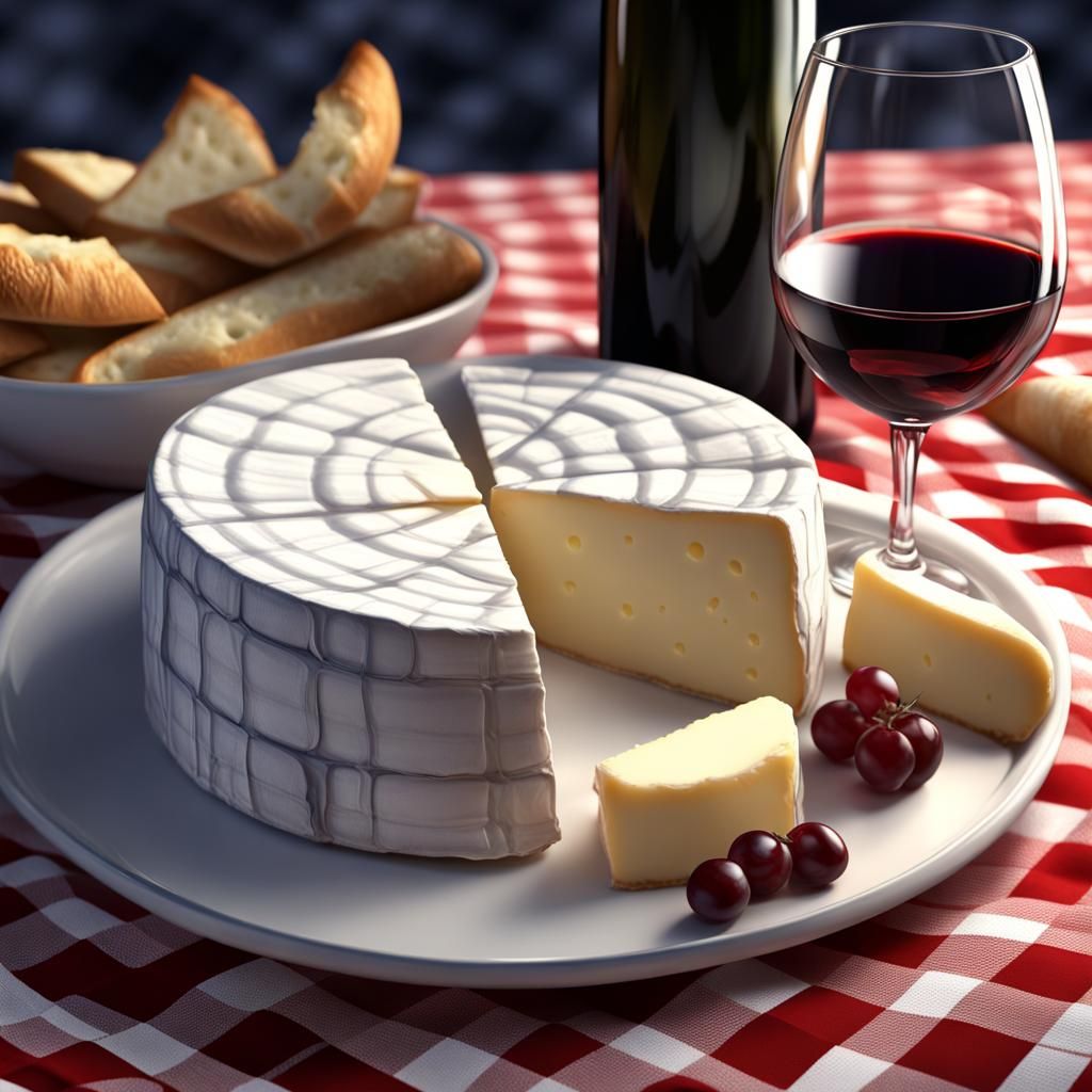 Camembert and Wine Still Life in Detailed Matte Painting