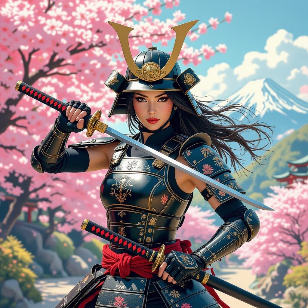 Samurai Warrior with Katana in Japanese Landscape