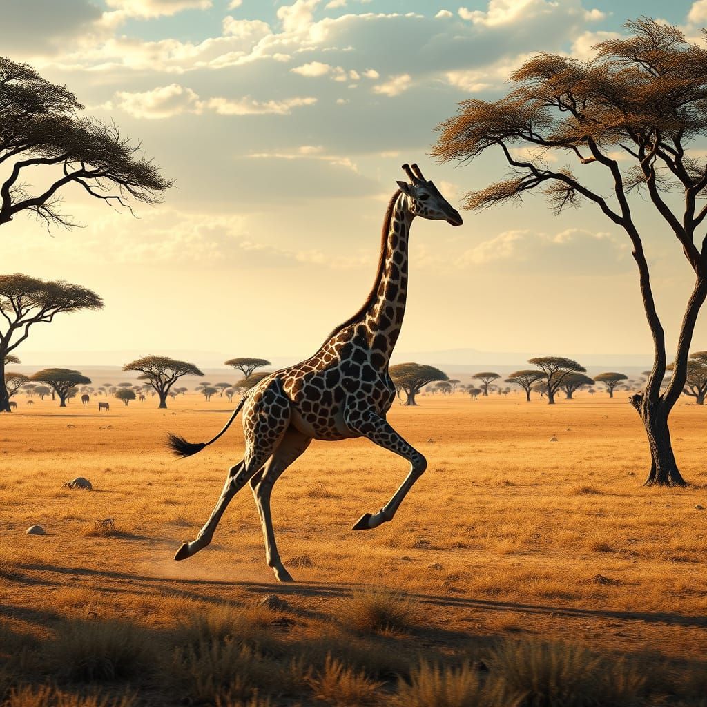 Giraffe in Serengeti Plains Landscape