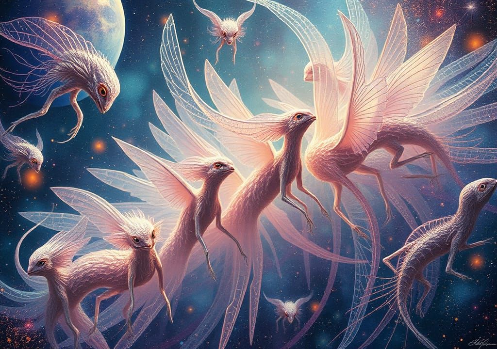 Ethereal Creatures from Distant Planets in Holographic Style