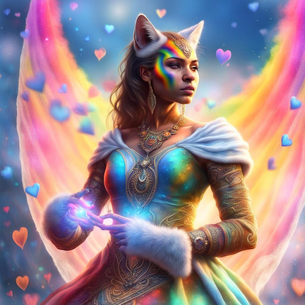 Celestial Khajiit Goddess of Love in Ethereal Fantasy