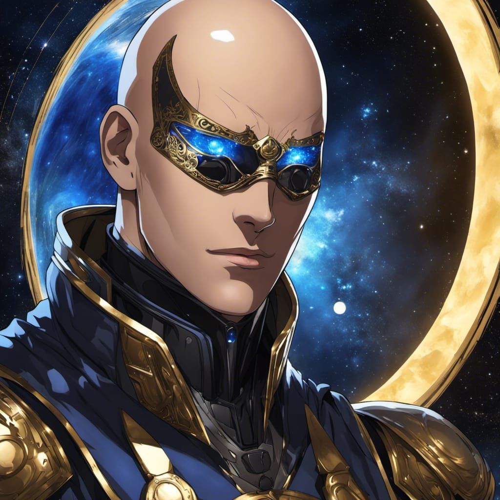Anime Space Warrior with Sapphire Eye in Armor