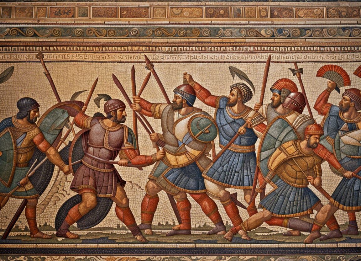 Ancient Roman Mosaic of Gladiator Battles