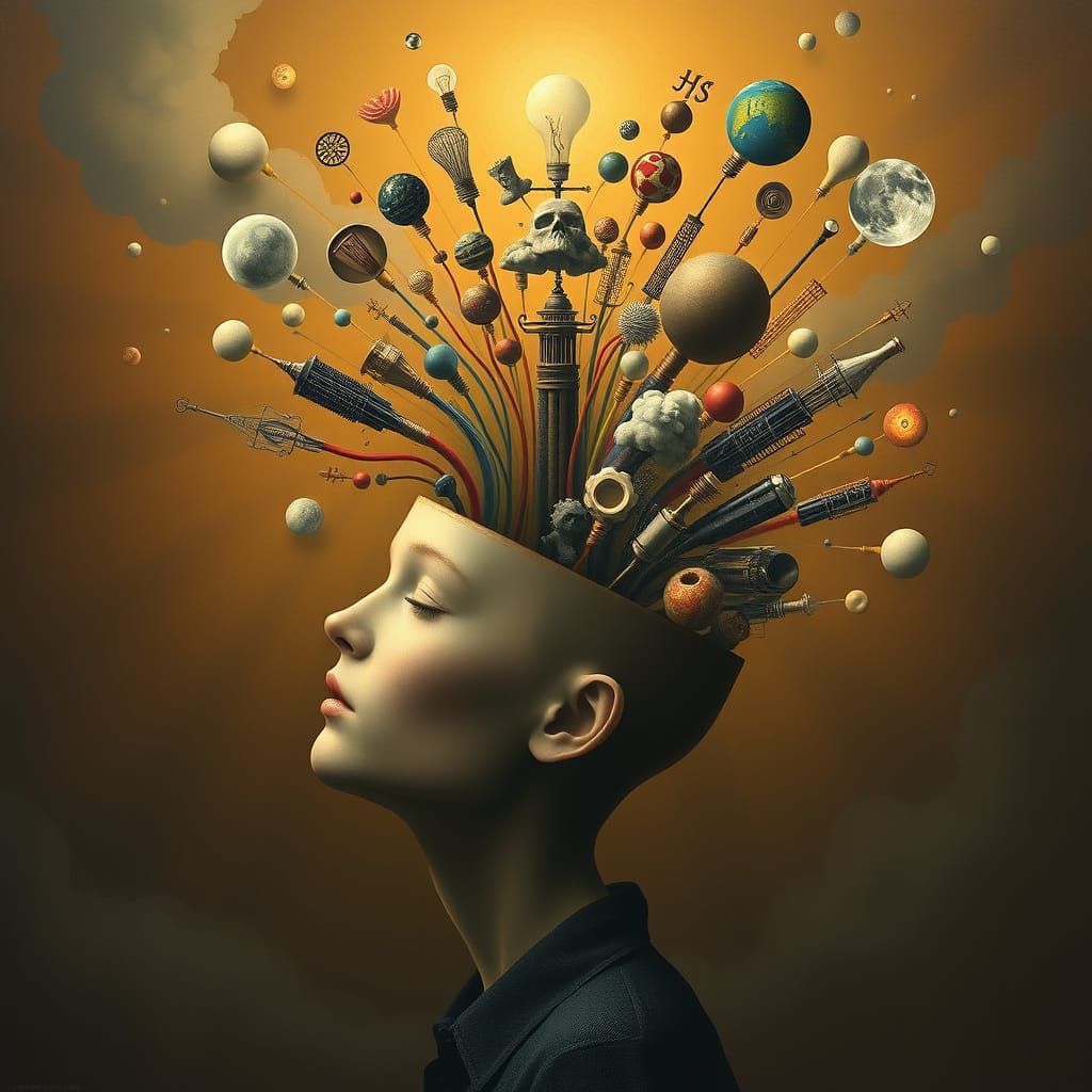 Surreal Open Head Bursting with Ideas