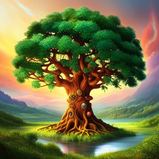 Gemstone Tree of Life with Magical Symbols