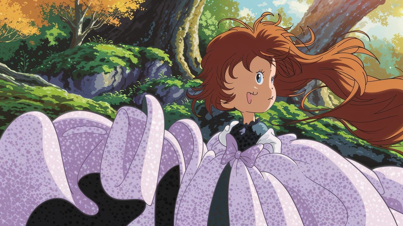 Ghibli-Style Young Girl in Whimsical Forest