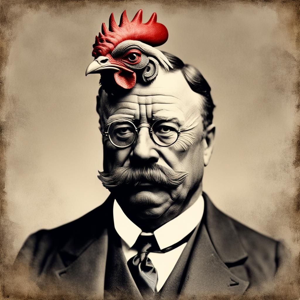 Theodore Roosevelt with Rooster Head Portrait