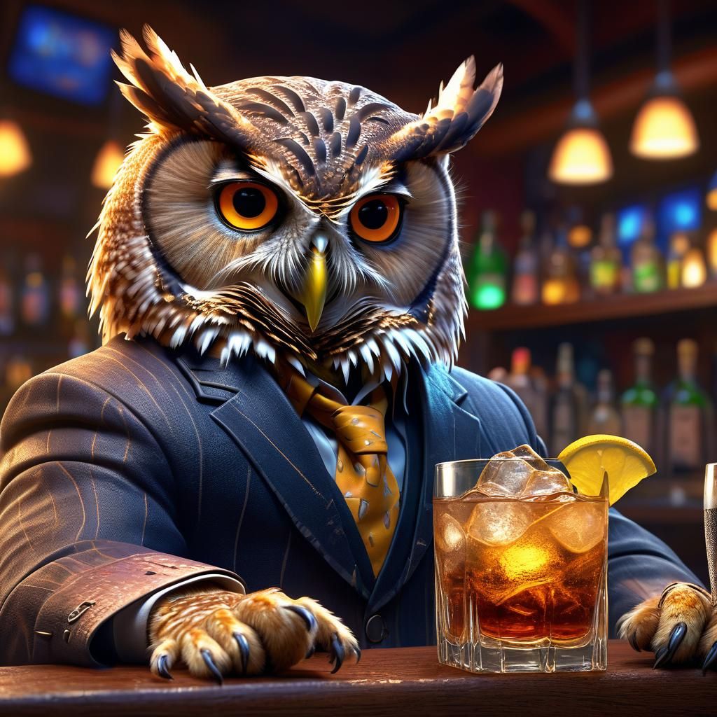 Anthropomorphic owl Bartender