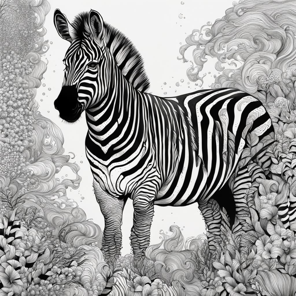 Intricate Line Art of a Zebra in Black Ink