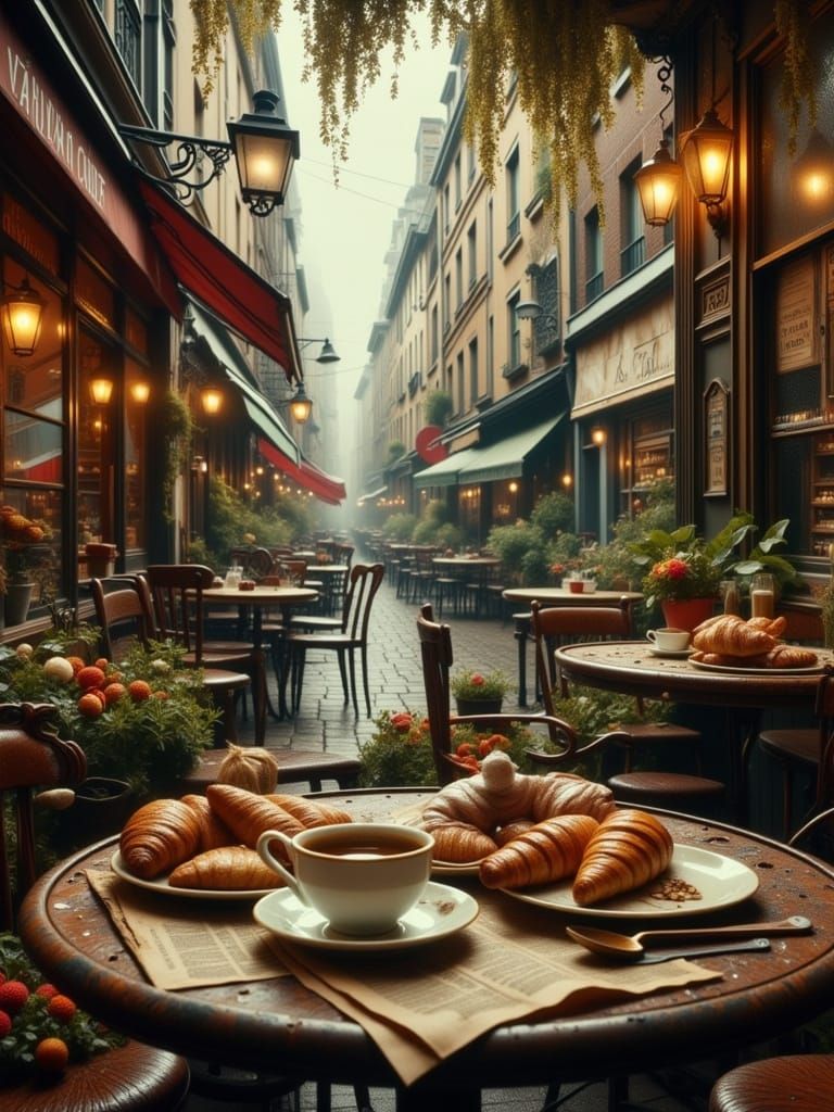 Cozy Parisian Café in Warm, Golden Light