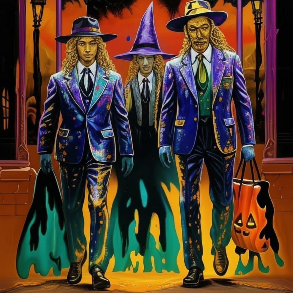 Surreal Halloween Scene in Matte Oil Painting Style