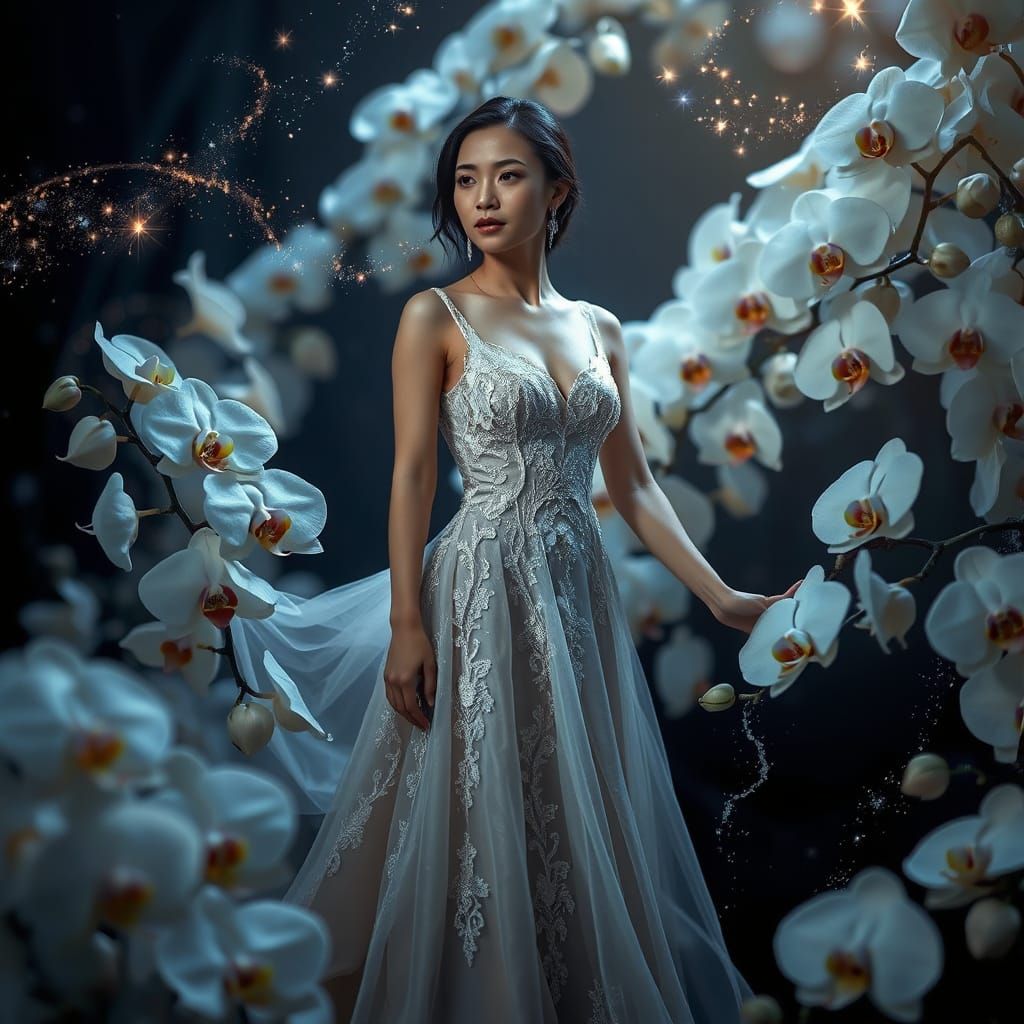 Ethereal Woman in Celestial Blooms