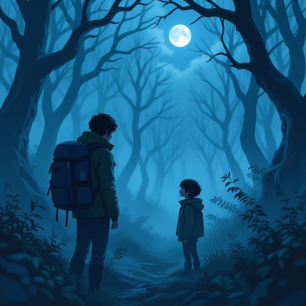 Keita Finds Lost Boy in Misty, Moonlit Forest