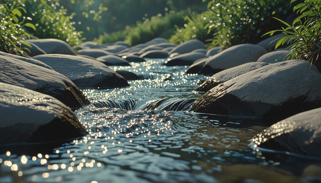 Cinematic Stream Flowing Between Rocks