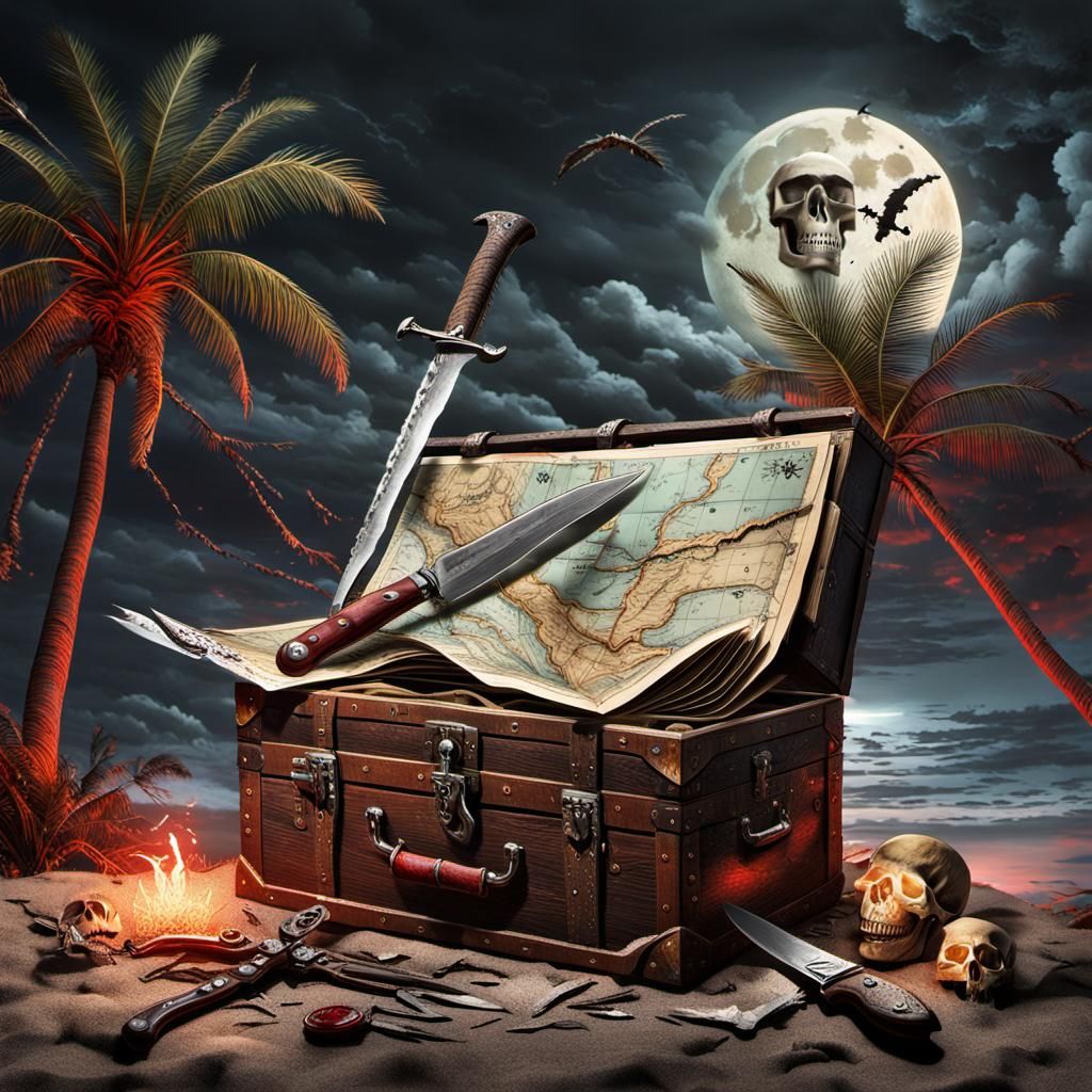 Treasure Island Map Nailed to Palm Tree