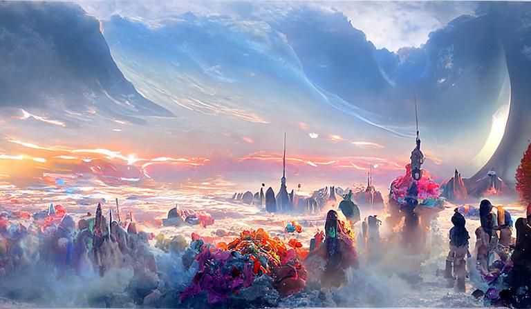 Surreal Solarpunk Landscape Painting in Digital Art Style