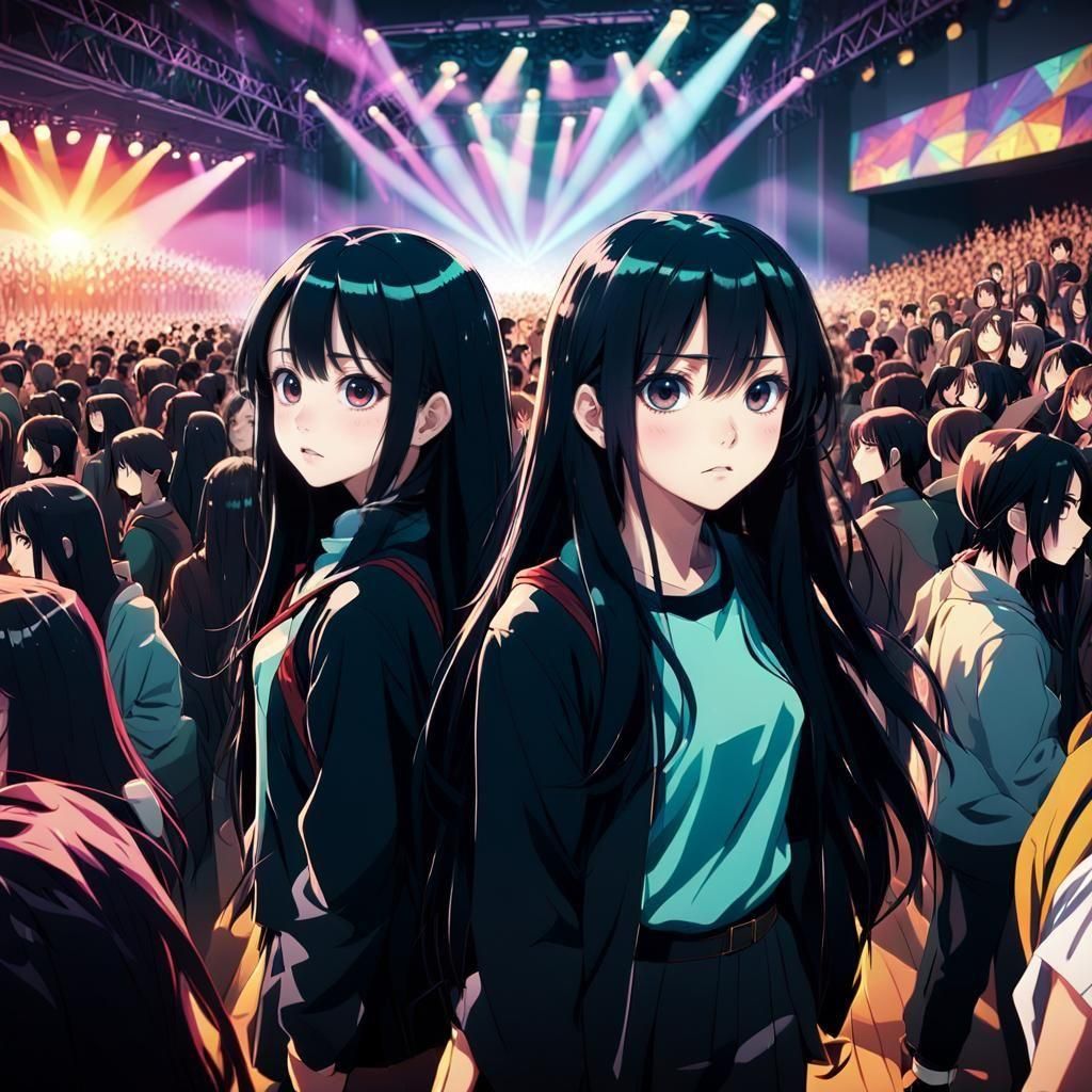 Anime-Style Girls Watching Stage Performance