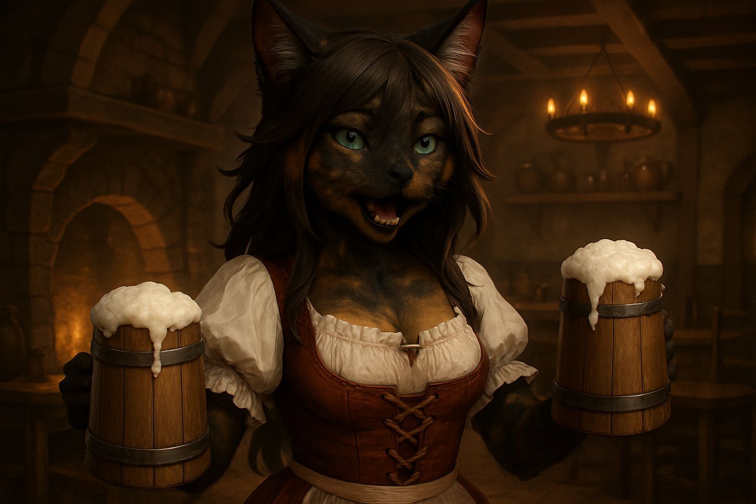 Medieval Tavern Barmaid Serving Beer