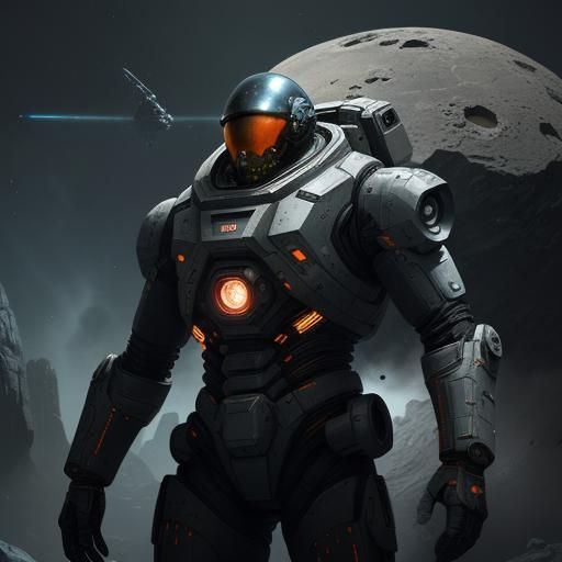 Space Miner in Rustic Asteroid Landscape