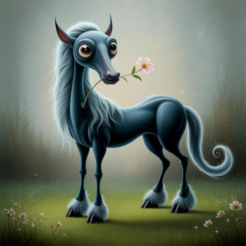 Surreal Sleipnir in Lush Meadow Painting