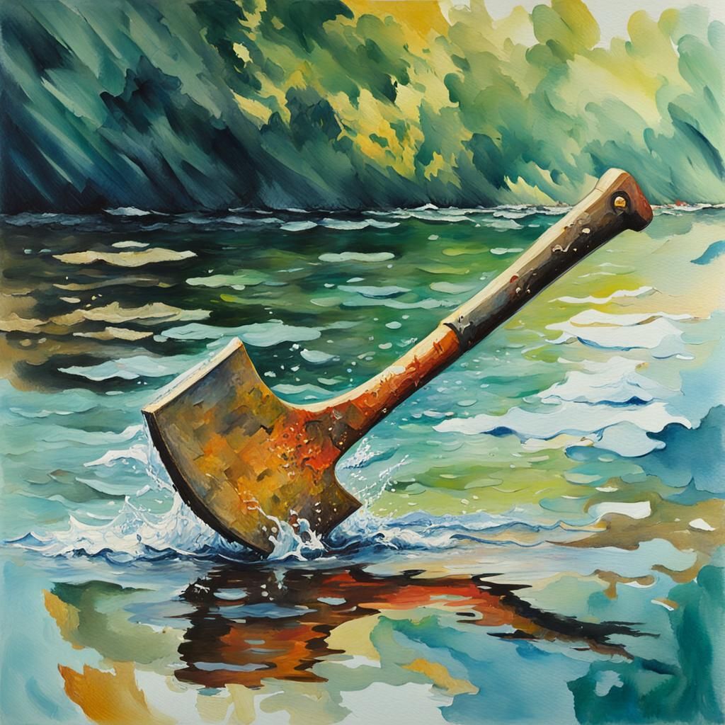 Axe Head Gently Floating: Gouache Style Watercolor
