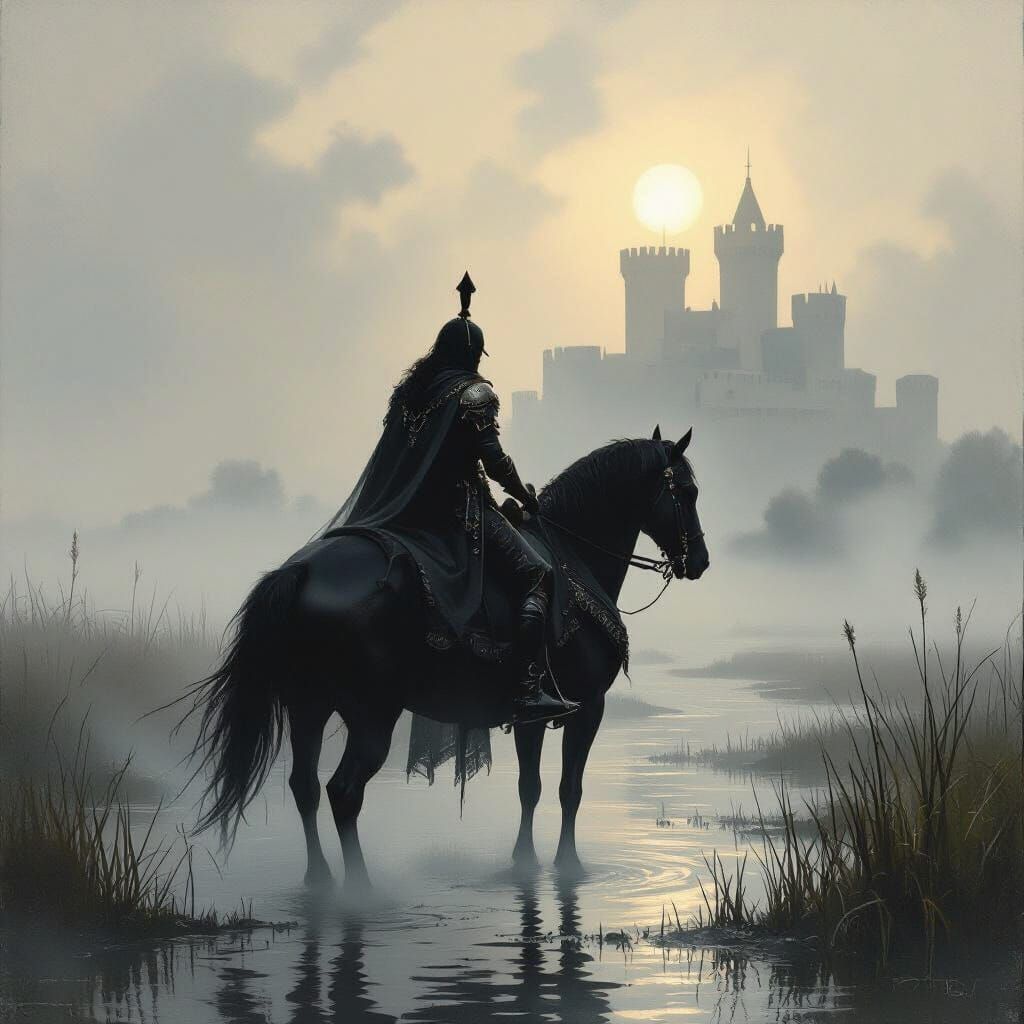 Dorian Hawkmoon Rides Through Foggy Camargue Marshes