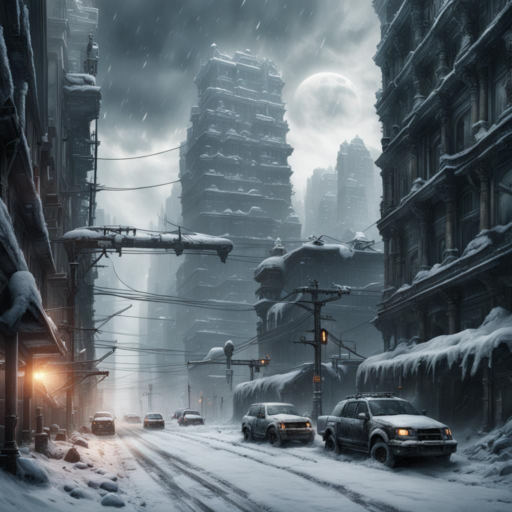 Snowy Apocalyptic City: Dramatic Digital Matte Painting