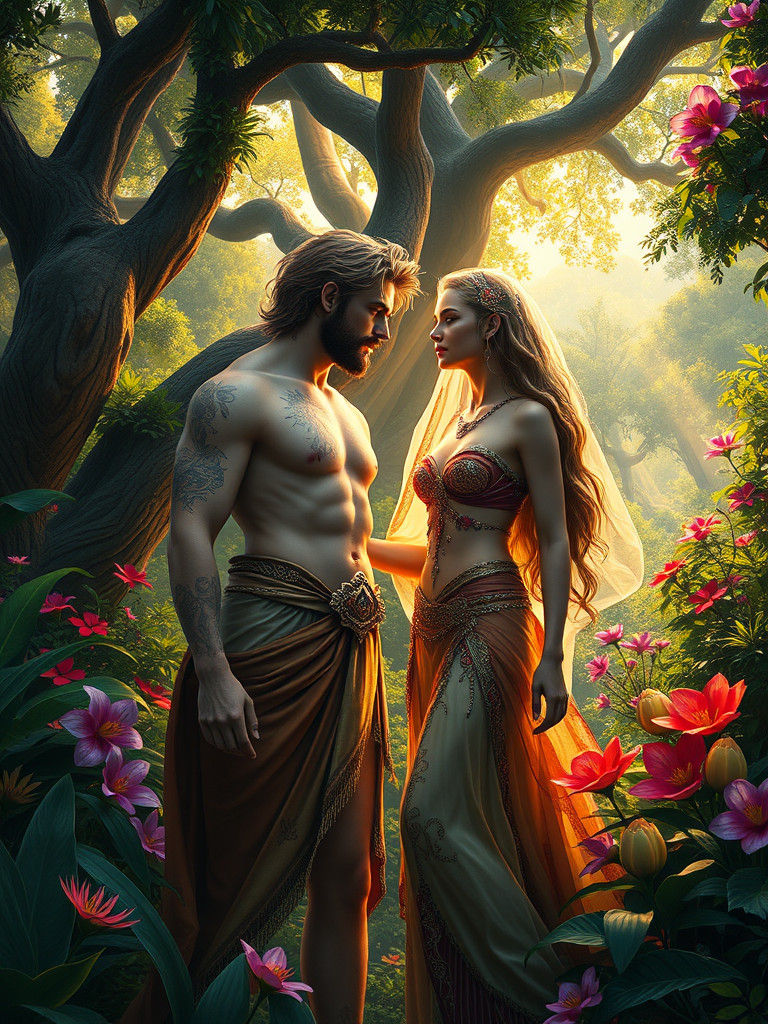 Ethereal Fantasy Garden Scene in Vibrant, Intricately Detail...