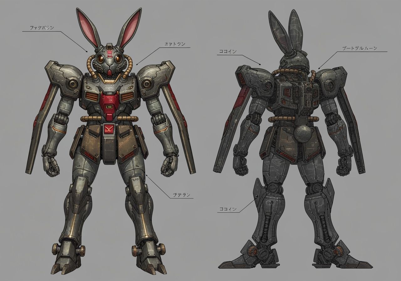 Rabbit-Themed Mecha Schematics in Biomechanical Style