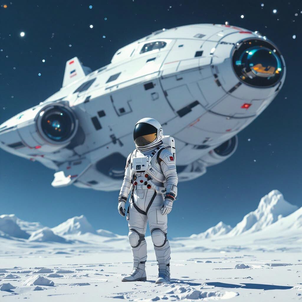 Astronaut and Spaceship in Futuristic Digital Art