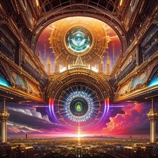 Retrofuturistic Sky with Sunrays in 3D