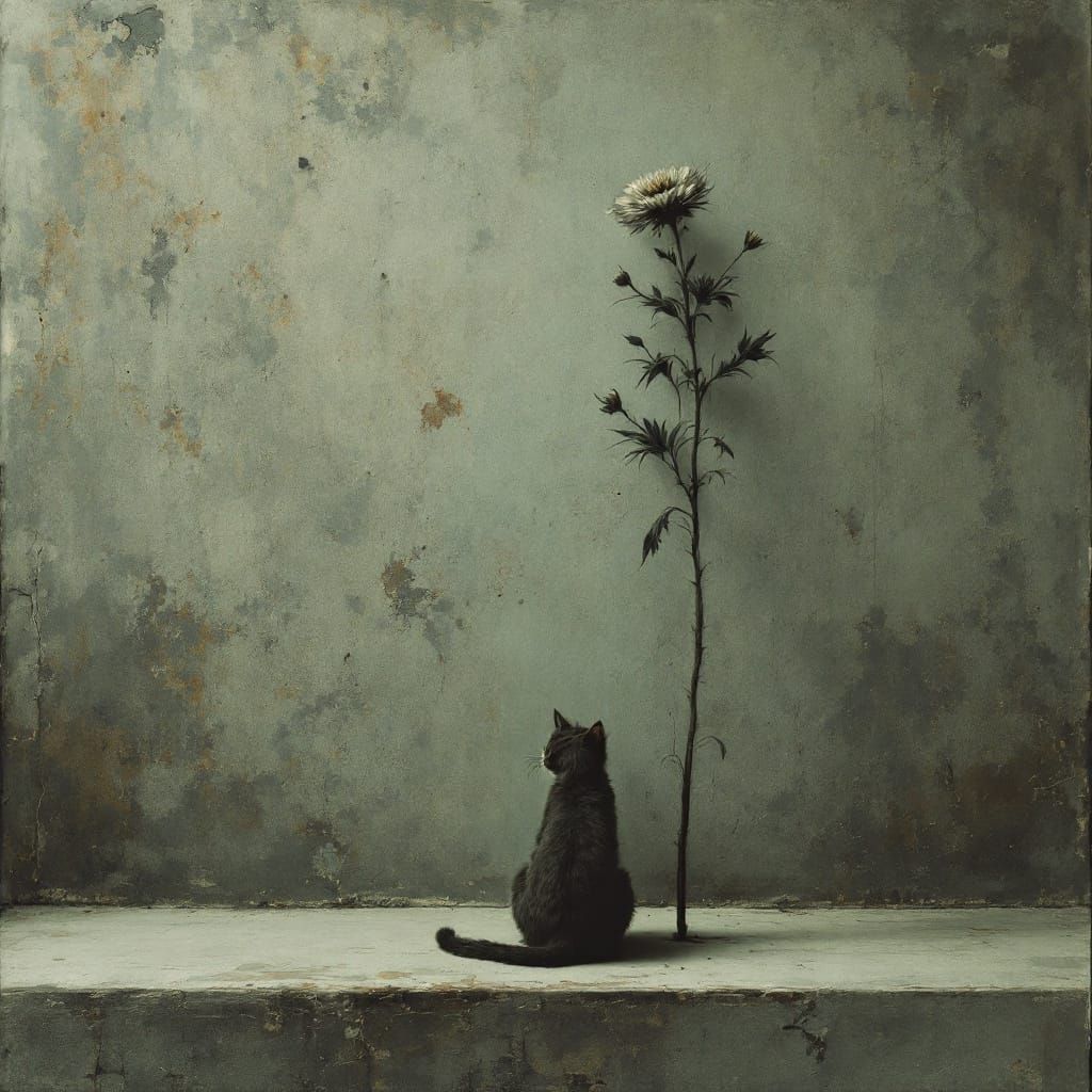Cat and Blossom in Gothic Atmosphere