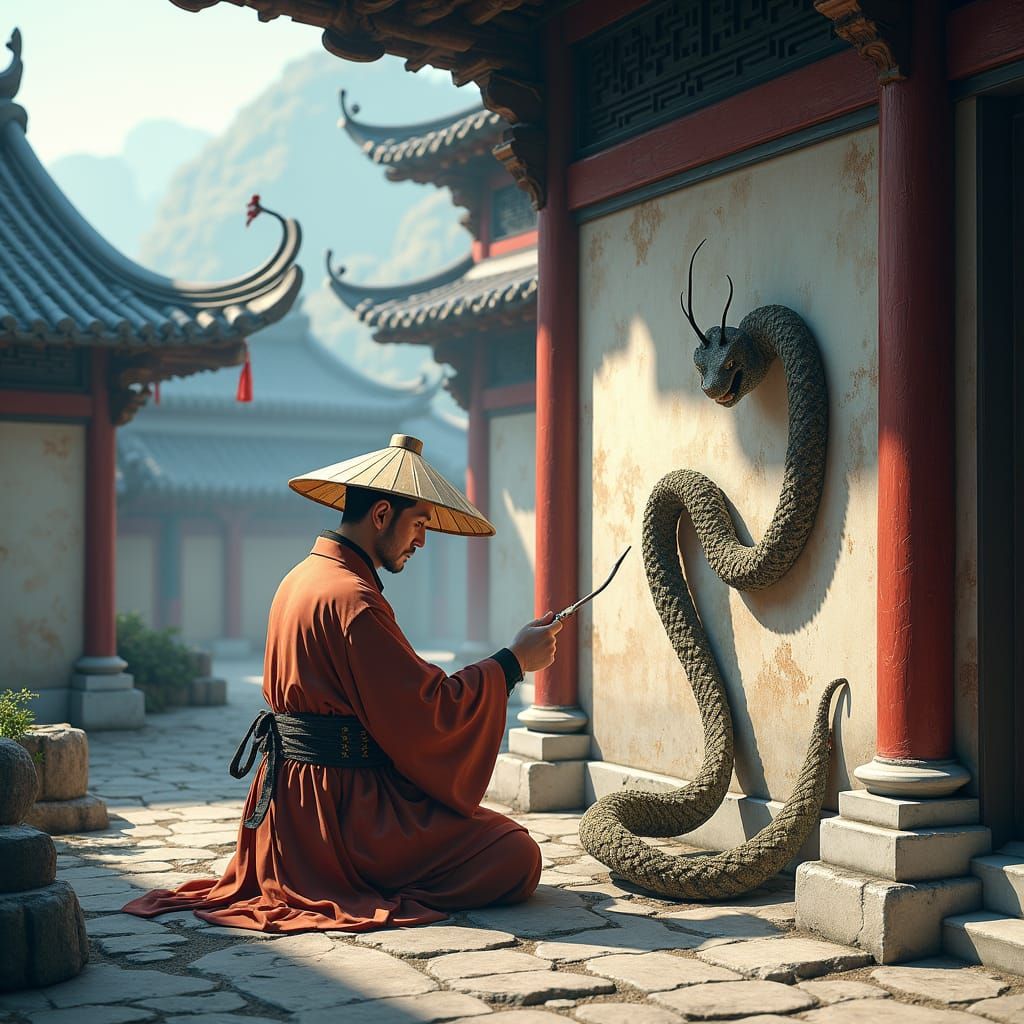 Ancient Chinese Artist Paints Mythical Snake