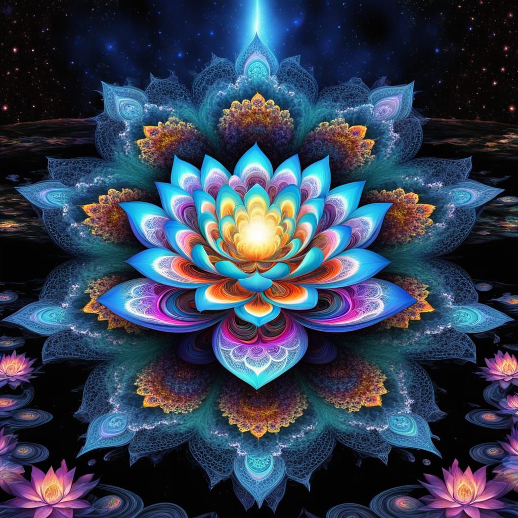 Psychedelic Fractal Lotus in Cosmic Temple