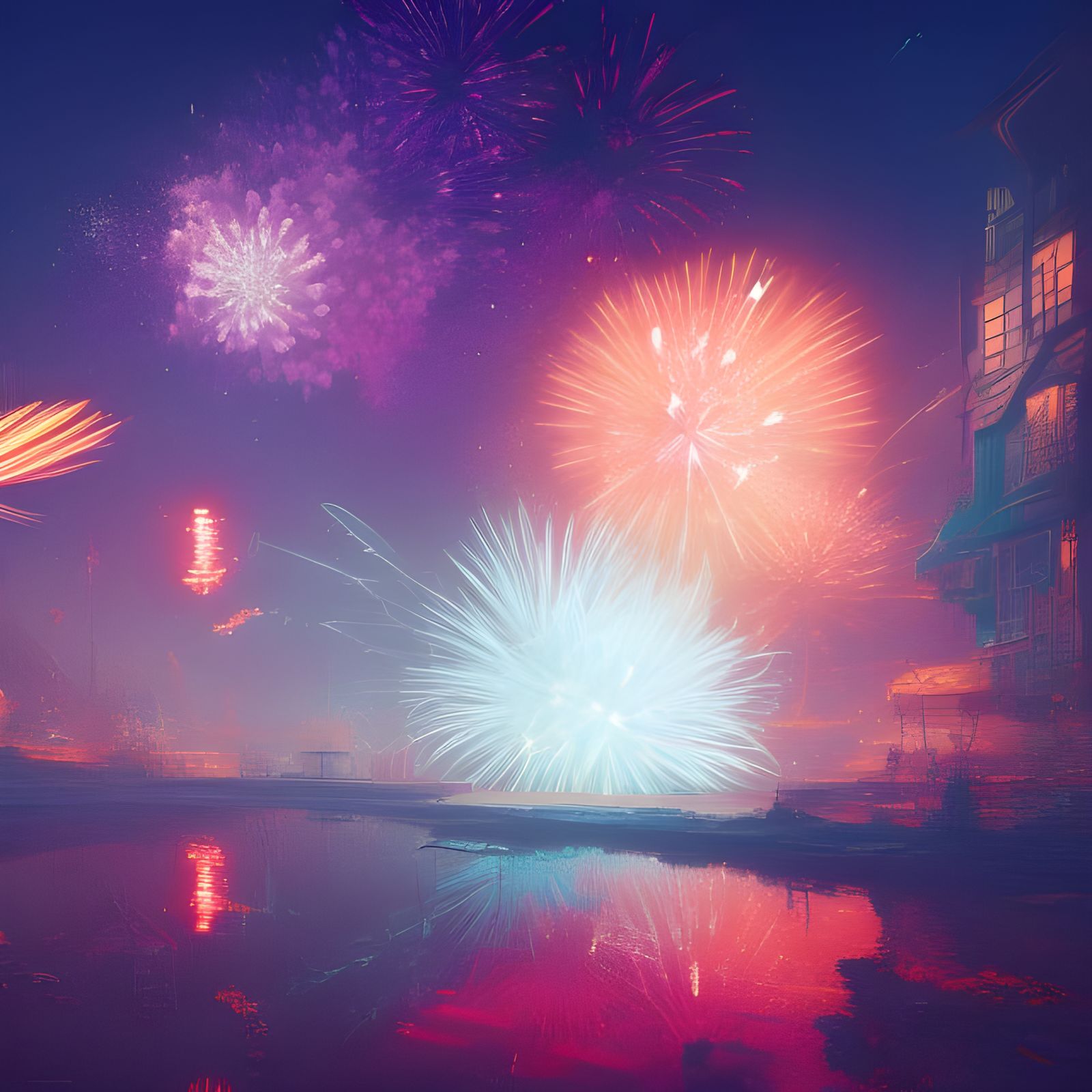 Dazzling Fireworks Display Over City Skyline