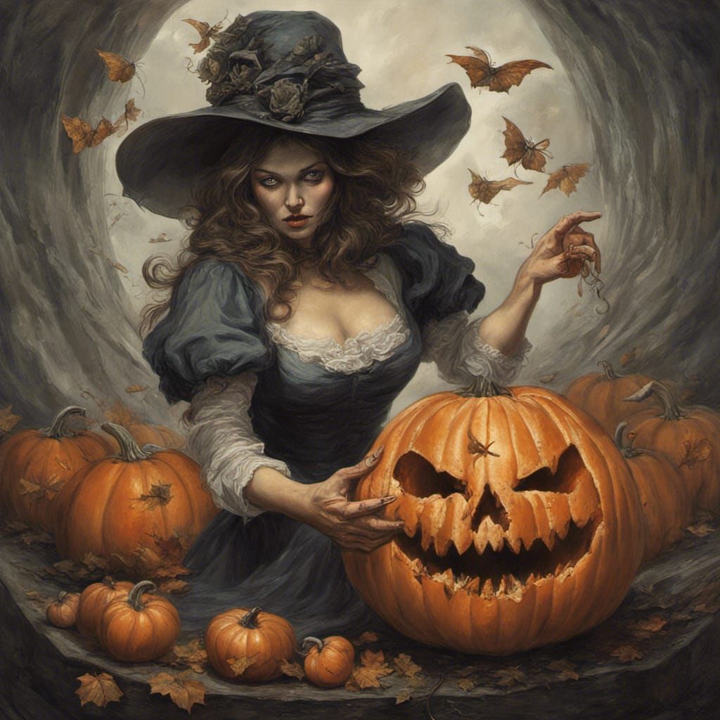 Beautiful woman turning into a pumpkin transformation horror...