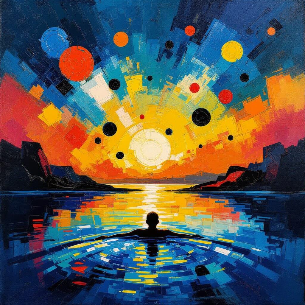 Surreal Swimmer in Upward Flowing Landscape