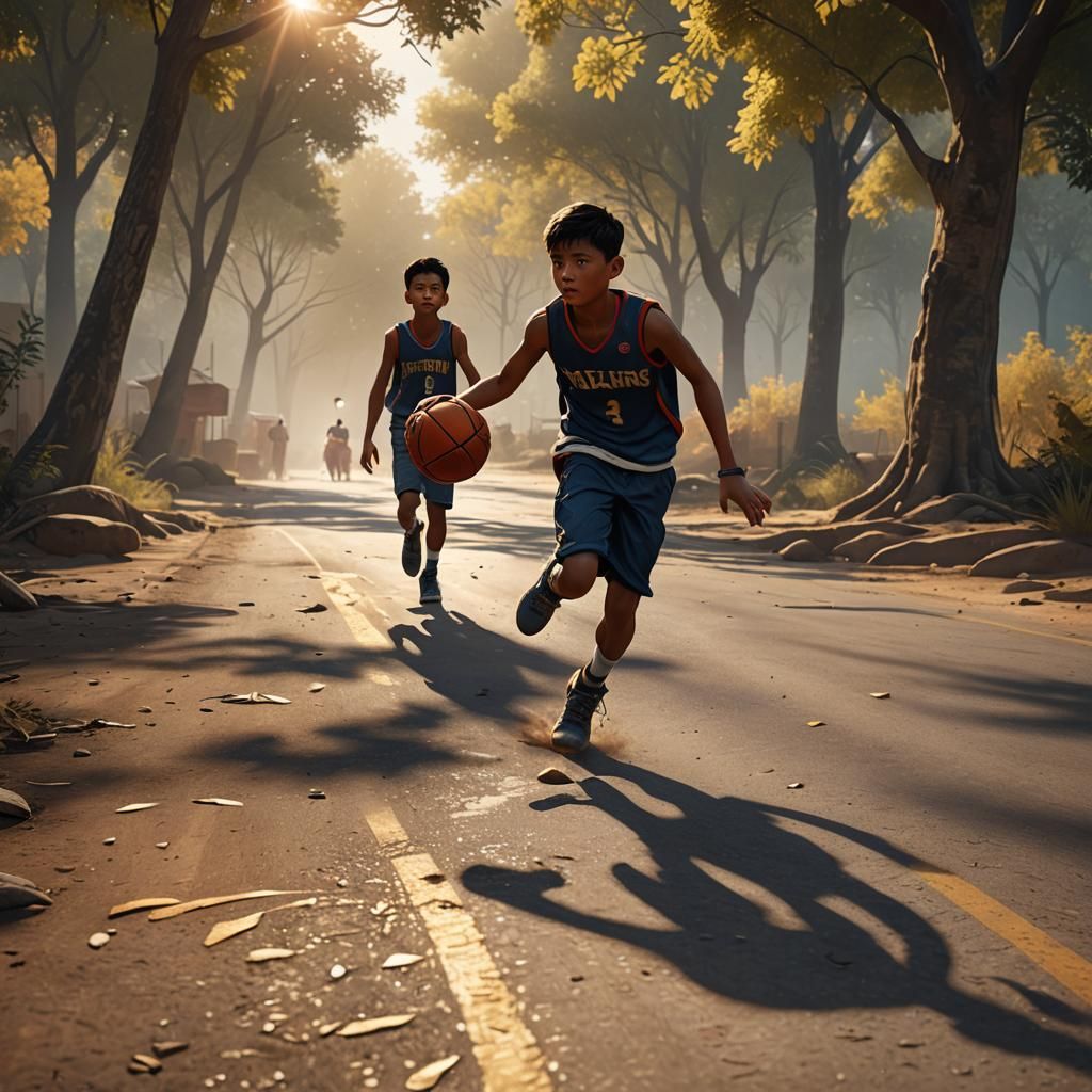 Filipino Kids Playing Basketball in 3D Video Game Style