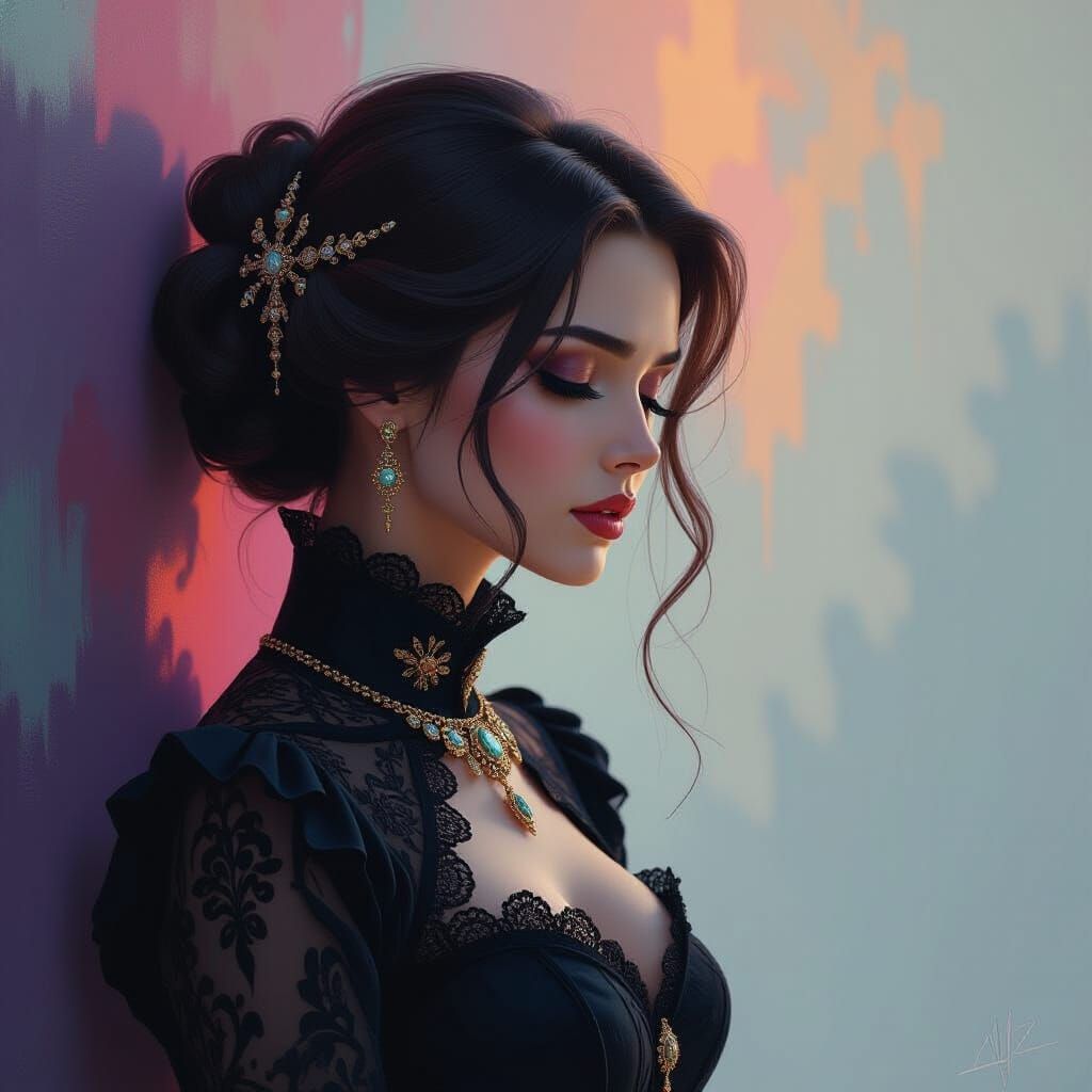 Melancholic Woman in Hyperrealistic Style